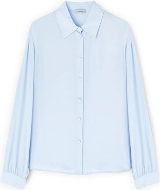 Motivi Cr&ecirc;pe de chine overhemd met klassieke kraag - Dames - Overhemden - Blauw - L - Polyester - Overhemden
