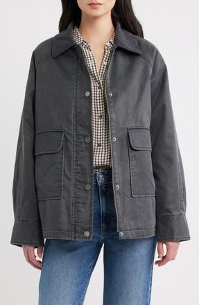 BCBGeneration Corduroy Collar Cotton Barn Jacket in Gunmetal at Nordstrom, Size X-Large