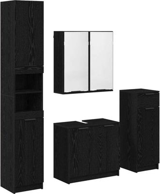 vidaXL Juego De Muebles De Ba&ntilde;o 4 Pcs Roble Negro Madera De Ingenier&iacute;a Vidaxl
