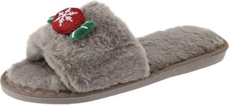 Generic Christmas Womens Two Tone Slippers UK House Slippers Fuzzy Cozy Non-Slip Shoes Warm Memory Foam Slipper Novelty Winter Mule Slipper Soft Plush Home Sh