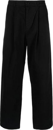 Henrik Vibskov Broeken, Heren, Zwart, S, Zwarte Geplooide Broek met Tracking Detail