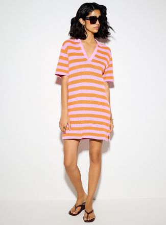 Icone Womens Striped Johnny collar knit minidress