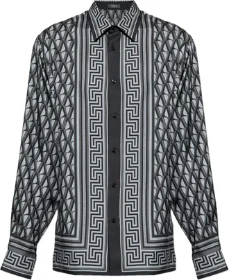 Versace Blue Geometric Greek Key Silk Shirt
