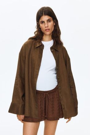 H&M Mama Pointelle-knit Drawstring Shorts in Brown at Nordstrom, Size Xx-Large