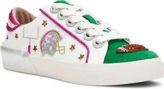 Betsey Johnson Hayes Football Embroidery Faux Calf Hair Sneaker in Football Multi at Nordstrom, Size 7.5