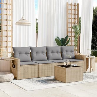 vidaXL Juego De Sof&aacute;s Jard&iacute;n Con Cojines 5 Pzas Rat&aacute;n Sint&eacute;tico Beige Vidaxl