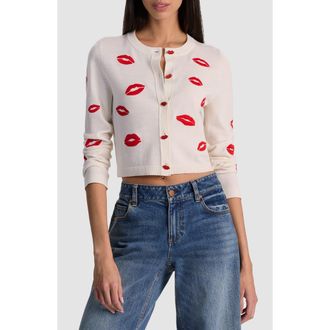 Alice & Olivia Daroda Lip Cardigan in Soft White Multi at Nordstrom, Size X-Large
