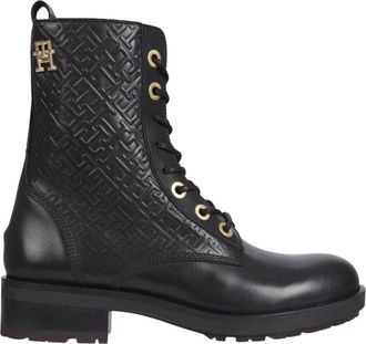 Tommy Hilfiger Thgram Biker Boot - Dames - Veterlaarzen - Zwart - 36 EU - Leer - Schoenen