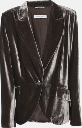 Marina Rinaldi Metallic Grey Velvet Single Breasted Blazer
