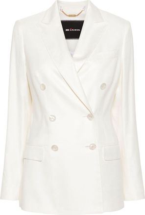 Kiton double-breasted canvas blazer - women - Silk/Viscose - 42 - Neutrals