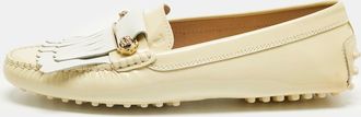 Tod's Tods Blush Cream/white Patent And Leather Fringe Detail Loafers