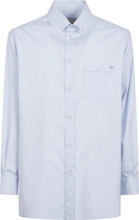 Valentino Garavani VGold Oxford Katoenen Shirt met Borstzak - Heren - Casual Overhemden - Blauw - XL - Katoen - Overhemden