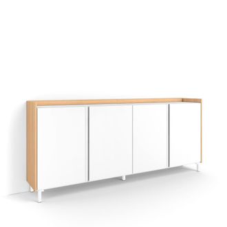 Skraut Home Aparador efecto madera blanco y roble 207x35x91cm con patas