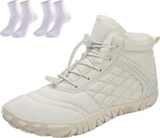 Generic Waterproof Snow Boots for Women | Non-Slip Fur Lined Mid Calf Sneakers | Lightweight Ankle Booties for Cold Weather Hiking(Beige,12.5 Women/11.5 Men)