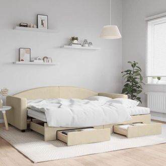 vidaXL Vidaxl - Sof&aacute; Cama Nido Con Cajones Tela Color Crema 90x200 Cm
