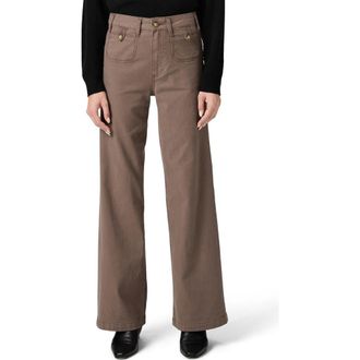 Paige Anessa Button Pocket High Waist Wide Leg Jeans in Vintage Mushroom Taupe at Nordstrom, Size 31