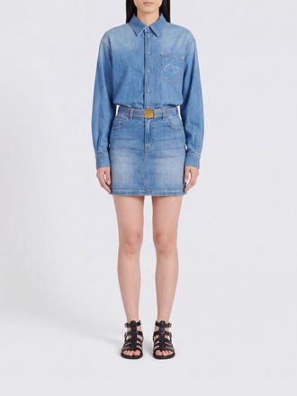 Elisabetta Franchi Abito chemisier mini in denim stretch con logo ricamato