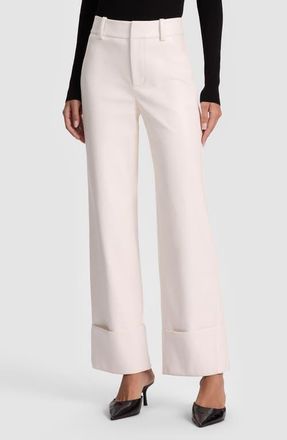 Alice & Olivia Alexander High Waist Faux Leather Pants in Off White at Nordstrom, Size 14
