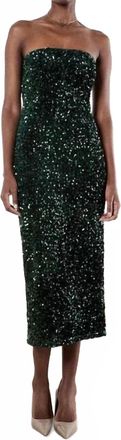 Apricot Strapless Sequin Midi Dress With Back Slit In Green