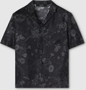 Gucci Printed Silk Twill Bowling Shirt, Size 44, Black, Ready-to-wear