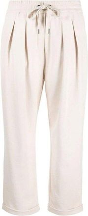 Brunello Cucinelli Ivory Pleated Drawstring Trousers, Size X-Large