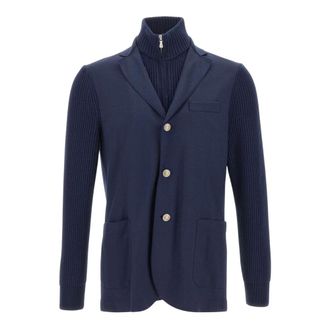 Eleventy Heren, Jassen, Blauw, Maat: M Wol