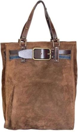 Dolce & Gabbana Pre-owned Tote Bags, male, Brown, Size: ONE SIZE Pre-owned Suede Tote Bag