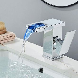 OEM Grifo De Lavabo Con Cascada Led - Grifo De Ba&ntilde;o - Grifo Mezclador De Lavabo Cromado De Perfil Bajo - Grifo De Estilo Vintage