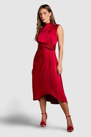 Coast Satin Twist Waist Midi Dress in Red at Nordstrom, Size 10