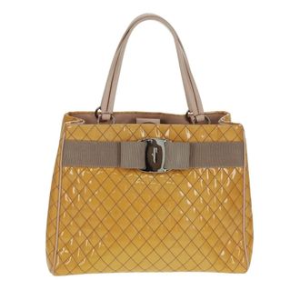 Ferragamo Vala Patent Leather Yellow Patent_Leather Handbag (Pre-Owned)