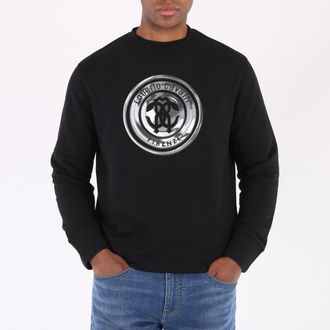 Roberto Cavalli Mens Black Logo Print Cotton Sweatshirt, Size X-Small