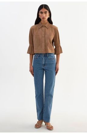 LaMarque Carolina S | Suede Ruffle Sleeve Jacket in Latte at Nordstrom, Size X-Small