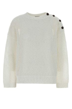 Brunello Cucinelli Brunello Cucinelli Womens White Crochet Sweater - Ivory Cotton - Size Medium