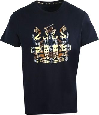 Aquascutum Aldis geruit logo marineblauw T-shirt