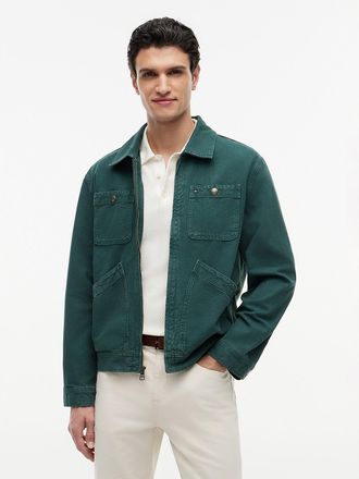 Tommy Hilfiger Mens Garment-Dyed Denim Utility Zip Jacket - Green - XXL