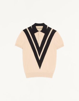 Valentino Valentino Cotton Polo Shirt With Inlaid V Man BUTTER/BLACK XL