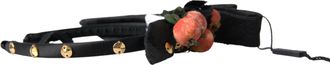 Dolce & Gabbana Womens Black With Multicolor Fig Fruit Crystal Tiara Diadem Headband Silk Accessory