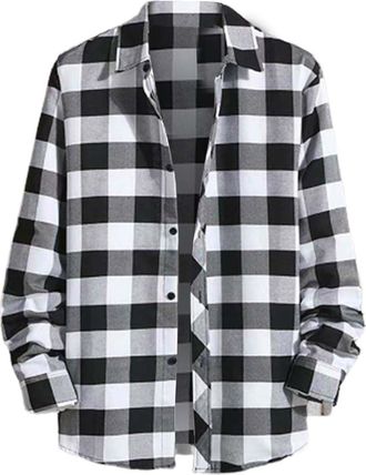 Generic Checked Shirt Mens Button Down Collar Mens Summer Shirts Long Sleeve Casual Lumberjack Checkered Top Flannel Plaid Top Regular Fit Tops With Pockets Q
