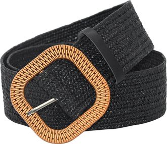 Generic 2025- Women Belt Straw Woven Elastic Stretch Wide Waist Belts For Dresses With Buckle Back Belt for (Black, One Size)