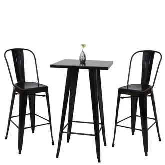 Hhg Hhg - Set Mesa Bar + 2x Taburete Bar 866, Taburete Bar Mesa Bar, Metal Dise&ntilde;o Industrial, Negro