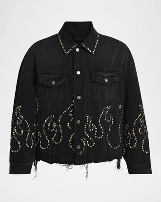 Amiri Men & apos;s Oversized Studded Flame Black Denim Jacket