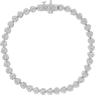 House of Brilliance 925 Sterling Silver 1.0 Cttw Miracle Set Diamond Heart-Link 7 Tennis Bracelet