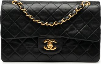 Chanel Borsa a spalla Classic Double Flap piccola in pelle di agnello 1991-1994 - Nero