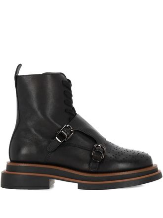 Elvio Zanon buckle perforated leather boots - Black