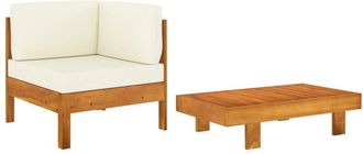 vidaXL Muebles De Jard&iacute;n 2 Pzas Cojines Blanco Crema Madera De Acacia Vidaxl