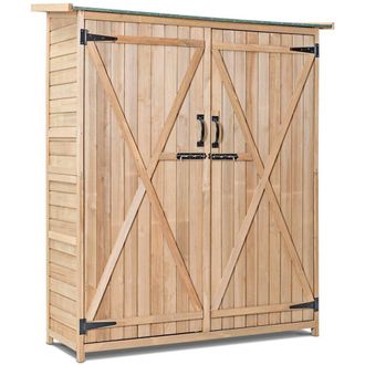 Costway Costway Garden Storage Shed Outdoor Wooden Tool Storage Cabinet W/ Lockable Doors in Natural