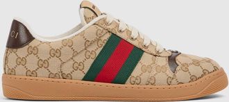 Gucci Mens Screener Sneaker, Beige, Fabric