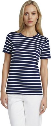 Lands End Supima Cotton Crew Neck T-Shirt in Deep Sea/ivory Breton Stripe at Nordstrom, Size X-Large