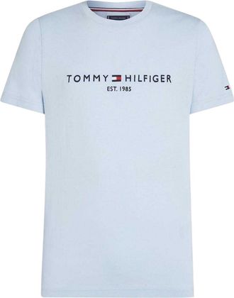 Tommy Hilfiger Dames-T-shirt met logo op de borst en ronde hals (Luchtig Blauw)