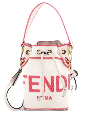 Fendi Logo Mon Tresor Embroidered Canvas Mini bucket bag - Pink